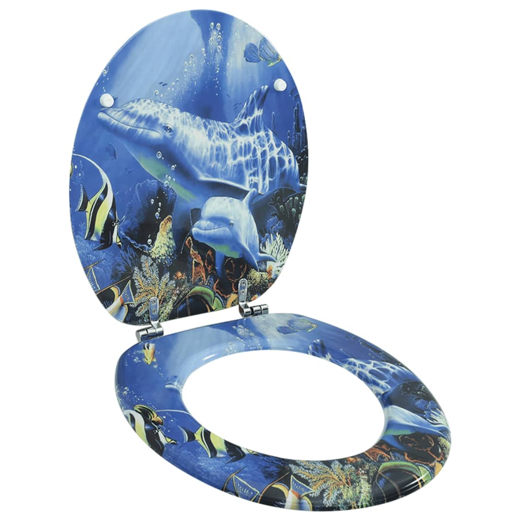 WC Toilet Seat with Soft Close Lid MDF Dolphins Design - 2 pcs - Bend