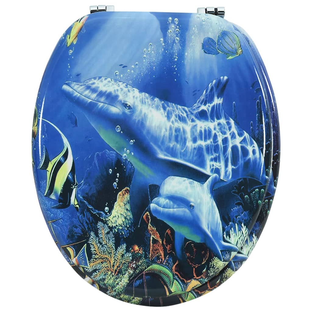 WC Toilet Seat with Soft Close Lid MDF Dolphins Design - 2 pcs - Bend