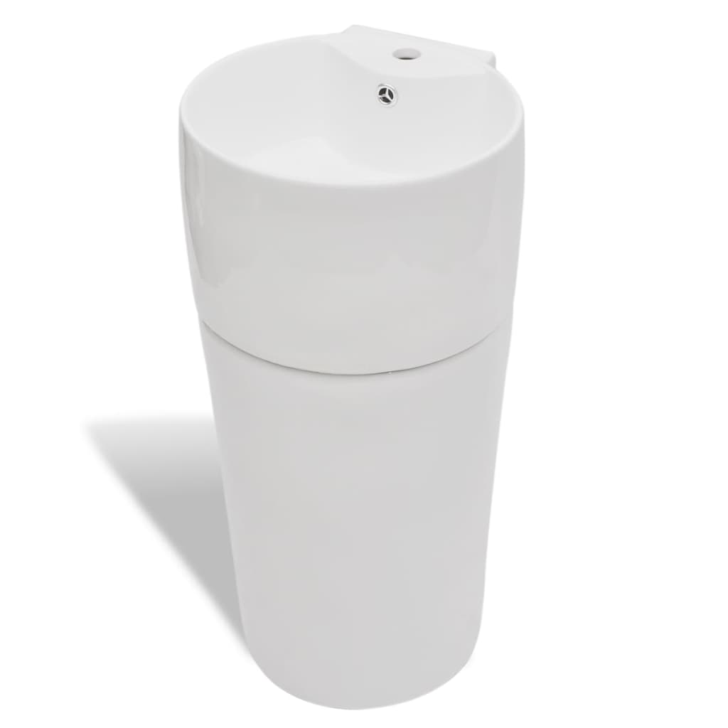 Ceramic Stand Bathroom Sink Basin Faucet/Overflow Hole White Round