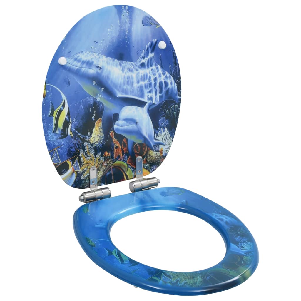 WC Toilet Seat with Soft Close Lid MDF Dolphins Design - 2 pcs - Bend