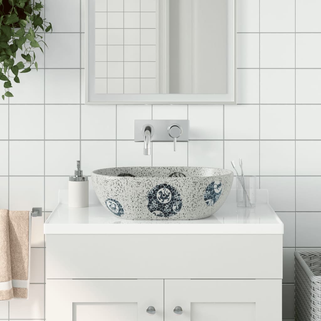 Countertop Basin Grey and Blue Oval 47x33x13 cm Ceramic