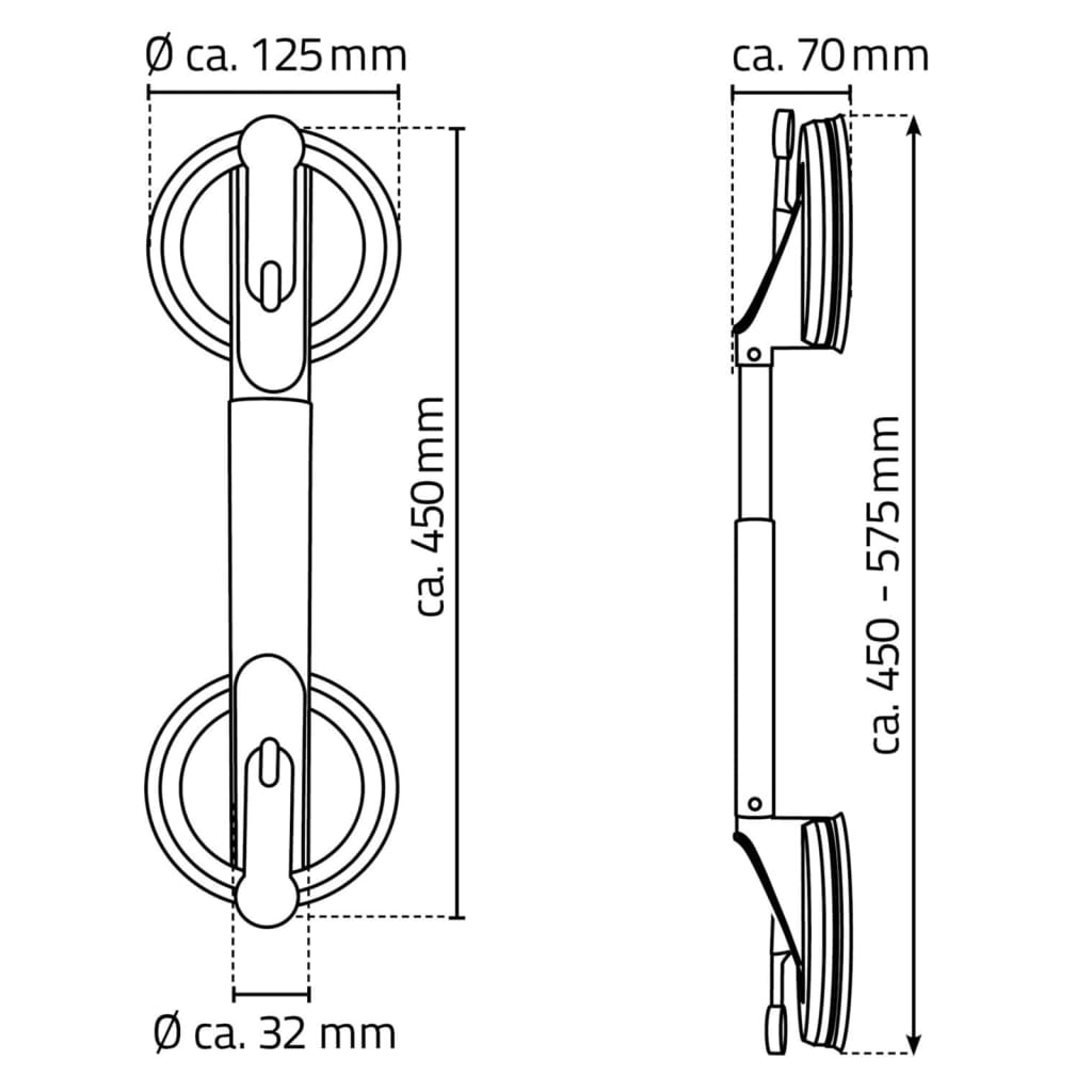 RIDDER Telescopic Suction Grab Rail 12.5 cm 100 kg A0150301 - Bend