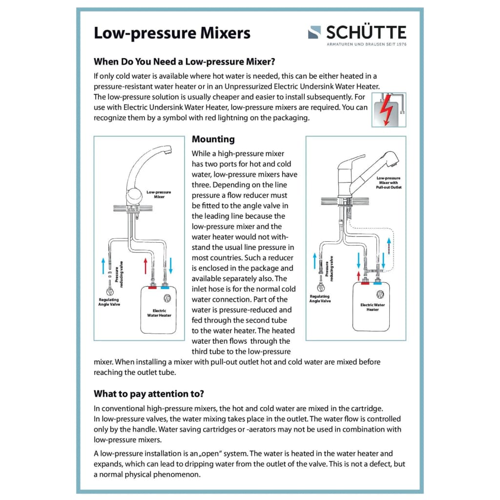 SCHÜTTE Sink Mixer UNICORN Low Pressure Chrome - Bend