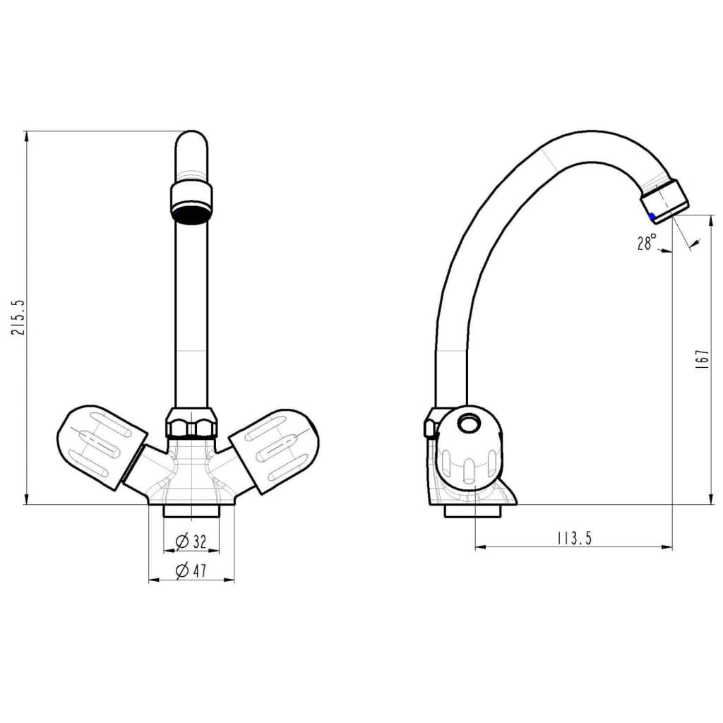 SCHÜTTE 2-Handle Sink Mixer PERUZZI Low Pressure Chrome - Bend