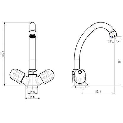 SCHÜTTE 2-Handle Sink Mixer PERUZZI Low Pressure Chrome - Bend