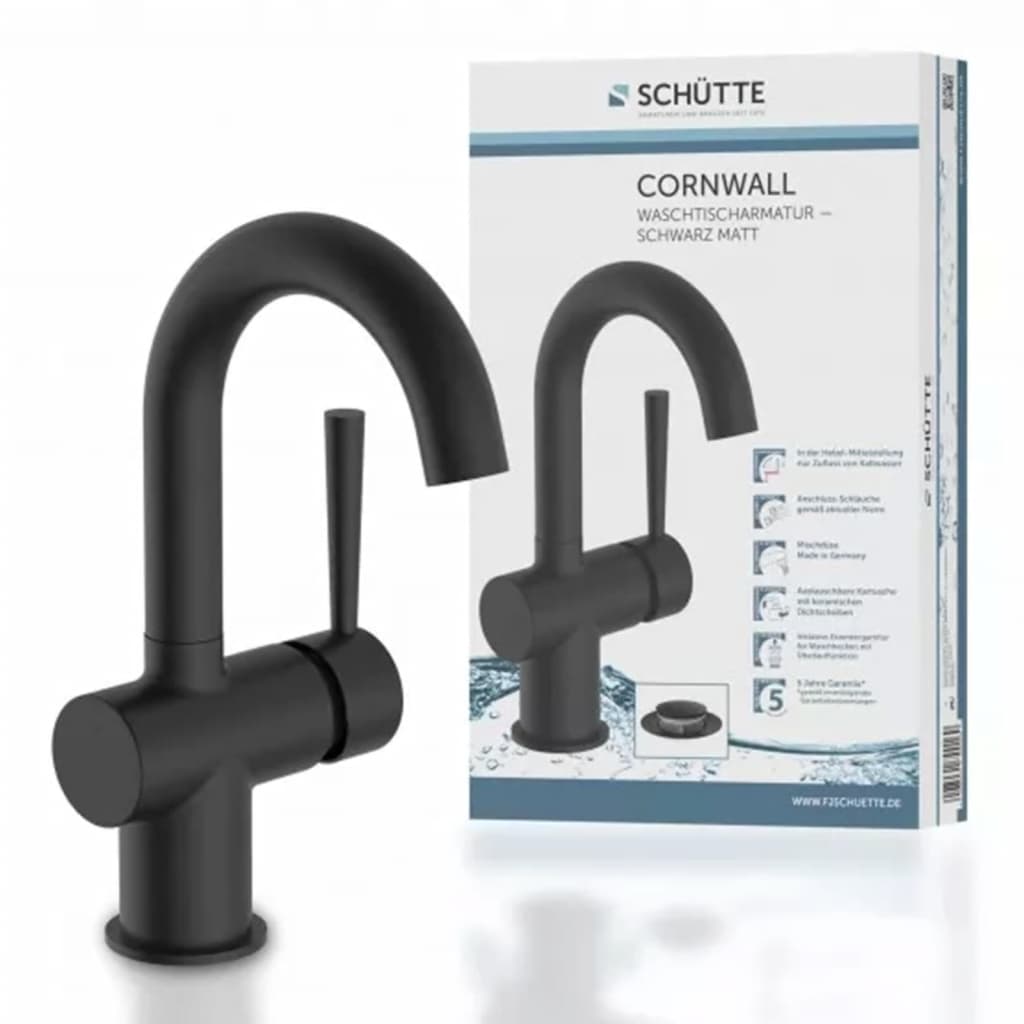 SCHÜTTE Basin Mixer CORNWALL with Lateral Handle Matte Black