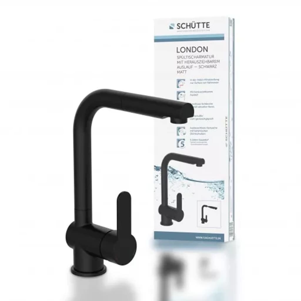 SCHÜTTE Kitchen Mixer Tap with Pull-out Spout LONDON Matte Black - Bend