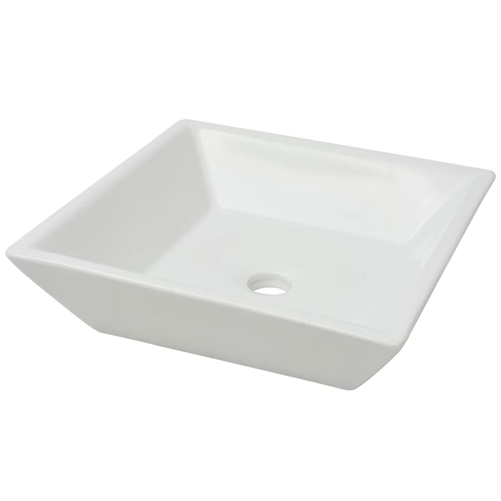 Square White Ceramic Wash Basin - Bend