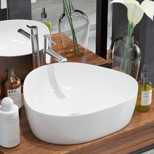 Triangular Ceramic Wash Basin in White - Bend