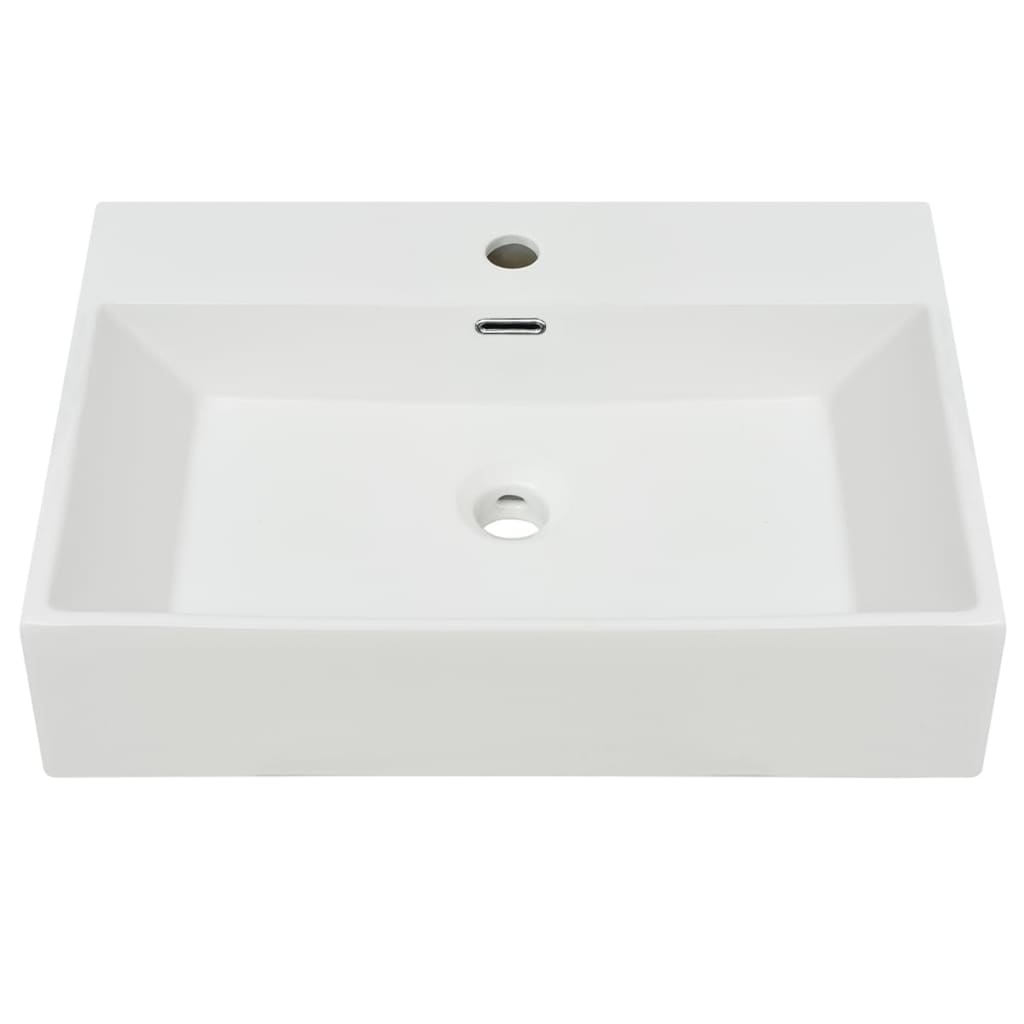 Ceramic Wash Basin with Faucet Hole in White - Bend