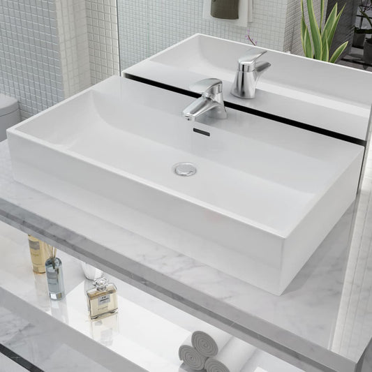 White Ceramic Basin with Faucet Hole - Bend