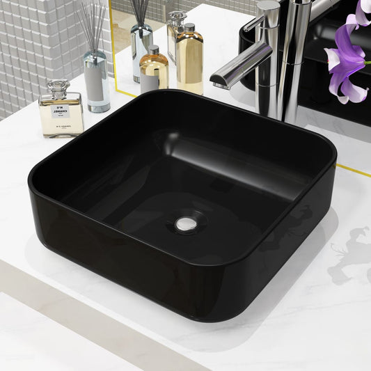 Square Black Ceramic Basin for Modern Bathrooms - Bend