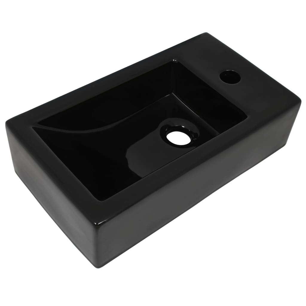 Black Ceramic Rectangular Basin with Faucet Hole - Bend