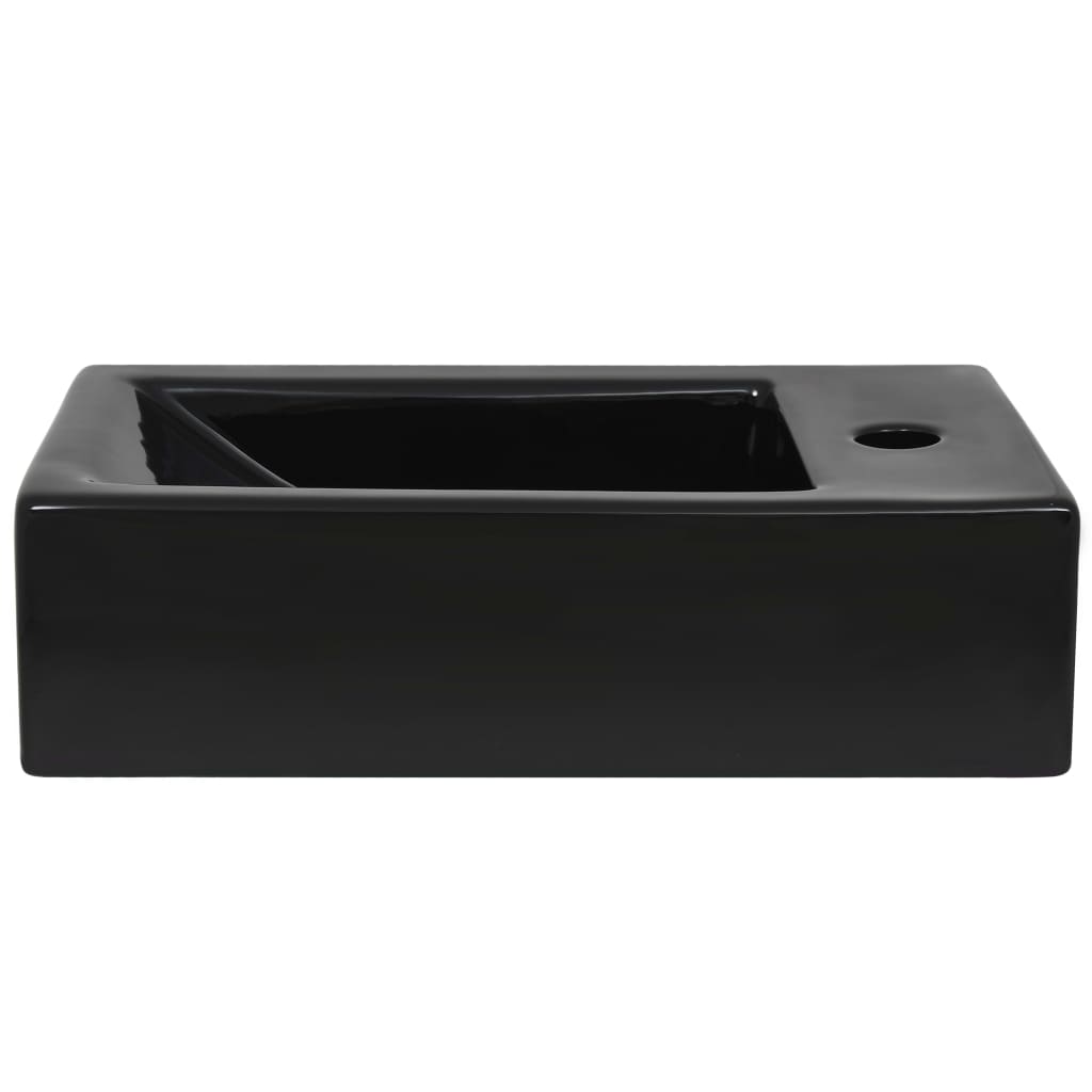 Black Ceramic Rectangular Basin with Faucet Hole - Bend