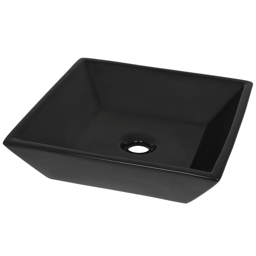 Square Black Ceramic Basin for Modern Bathrooms - Bend