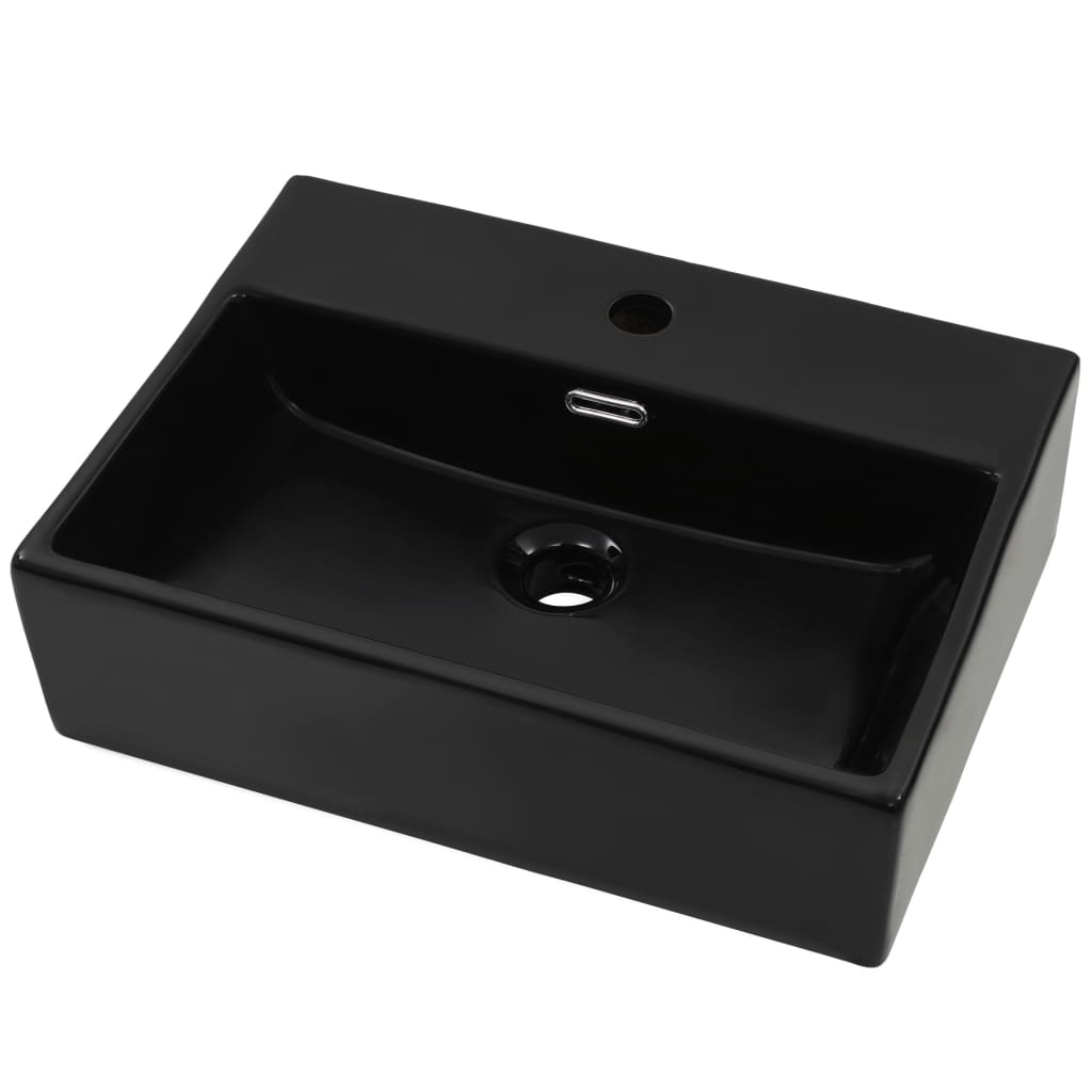 Black Ceramic Basin with Faucet Hole - Bend