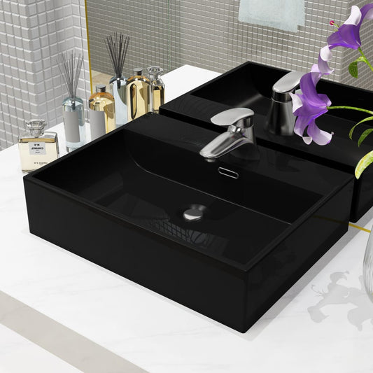 Black Ceramic Basin with Faucet Hole - Bend