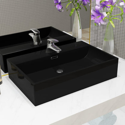 Ceramic Black Basin with Faucet Hole - Bend