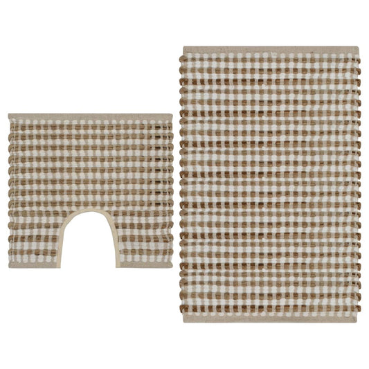 Hand-Woven Jute Bathroom Mat Set Fabric Natural and White - Bend