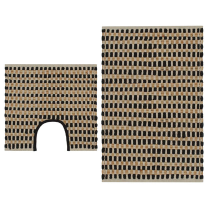 Hand-Woven Jute Bathroom Mat Set Fabric Natural and Black