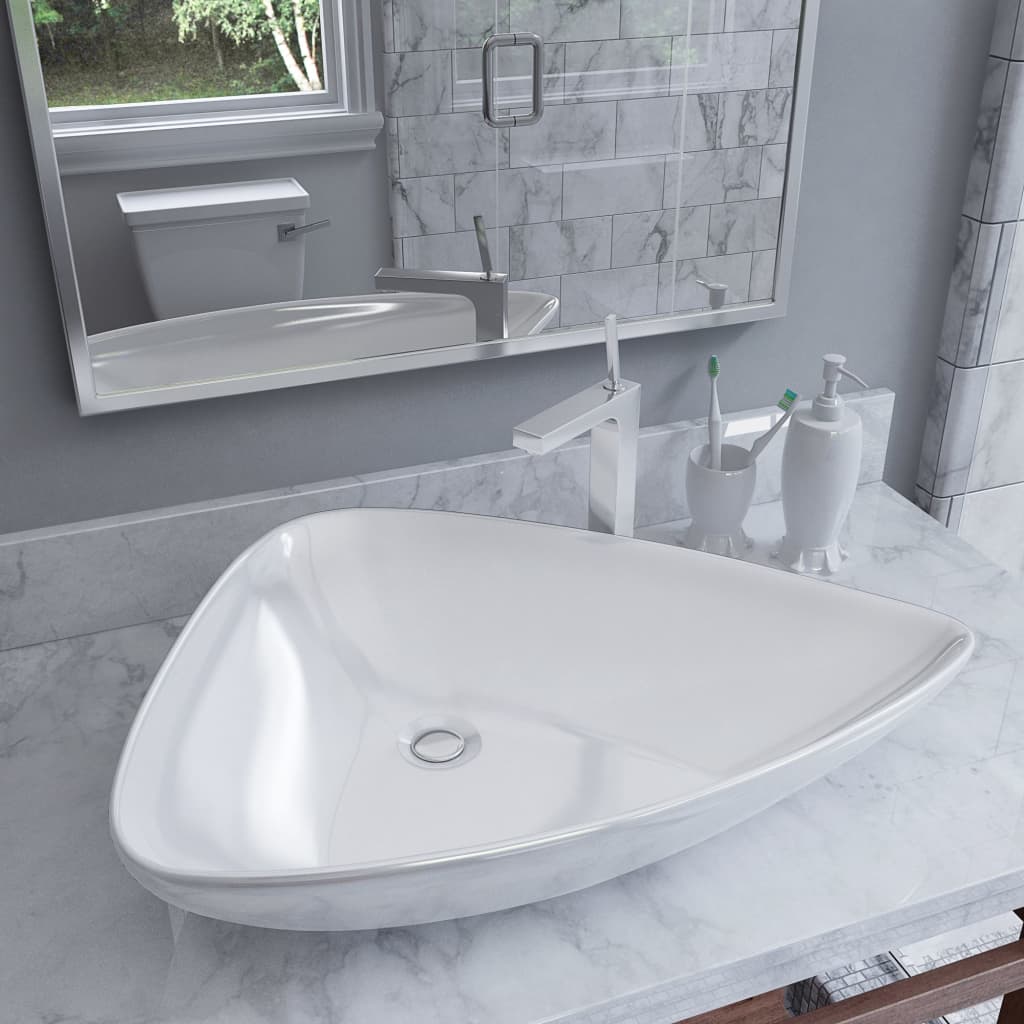 White Triangle Ceramic Basin - Bend