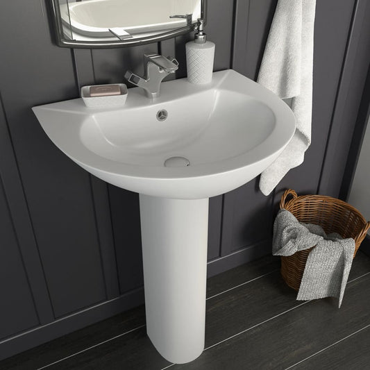 Freestanding Basin with Pedestal Ceramic White 520x440x190 mm