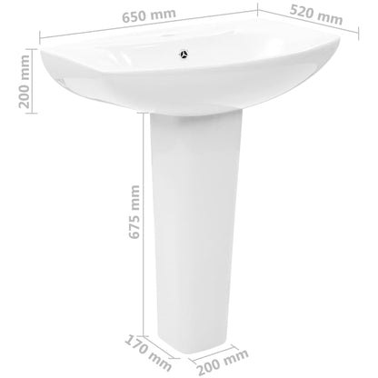 Freestanding Basin with Pedestal Ceramic White 650x520x200 mm - Bend