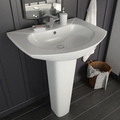 Freestanding Basin with Pedestal Ceramic White 650x520x200 mm - Bend