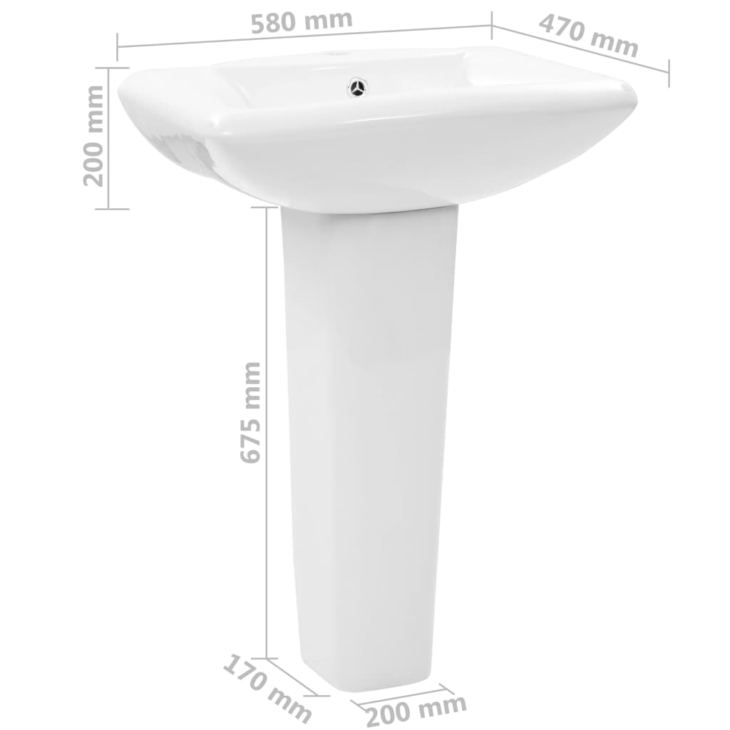 Freestanding Basin with Pedestal Ceramic White 580x470x200 mm - Bend