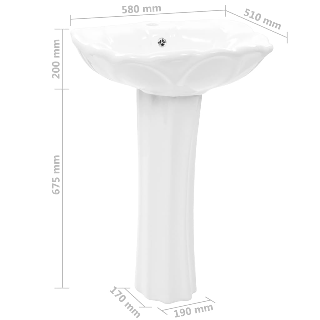 Freestanding Basin with Pedestal Ceramic White 580x510x200mm