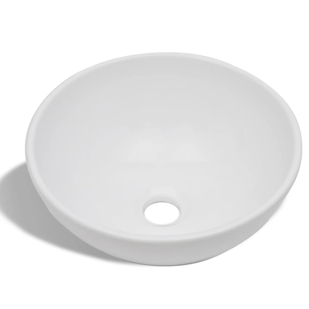 Bathroom Basin with Mixer Tap Ceramic Round White - Bend