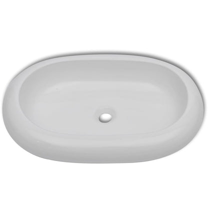 Bathroom Basin with Mixer Tap Ceramic Oval White - Bend