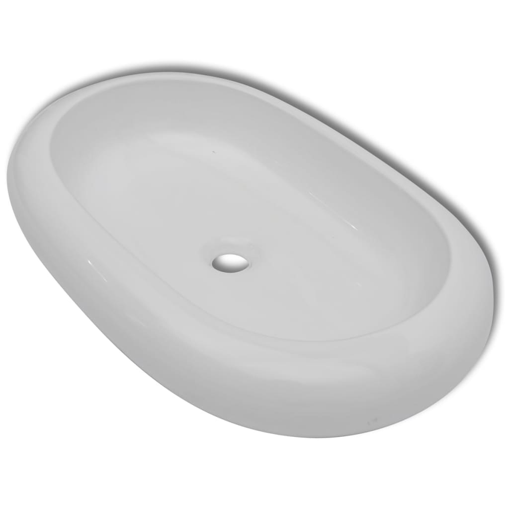 Bathroom Basin with Mixer Tap Ceramic Oval White - Bend