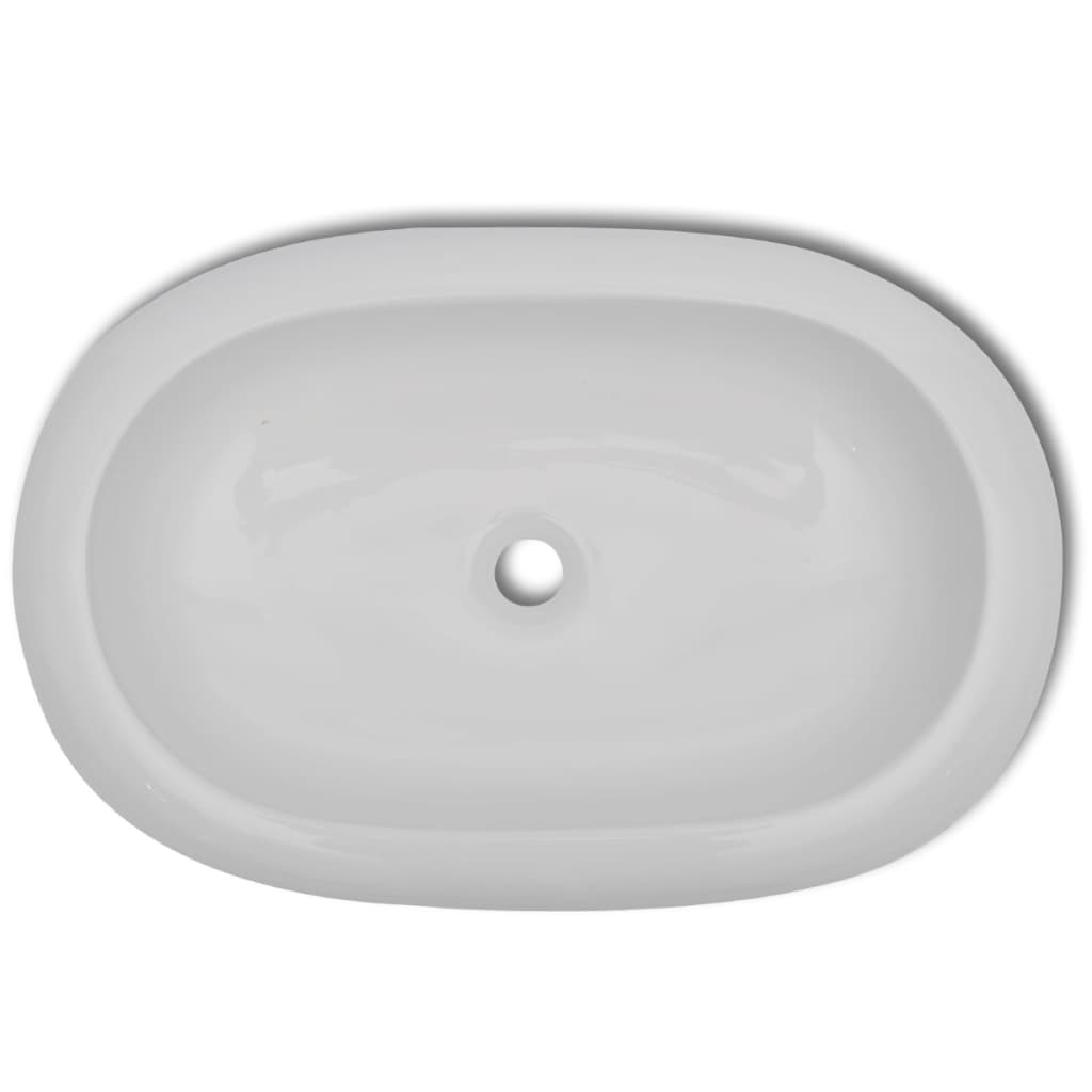 Bathroom Basin with Mixer Tap Ceramic Oval White - Bend