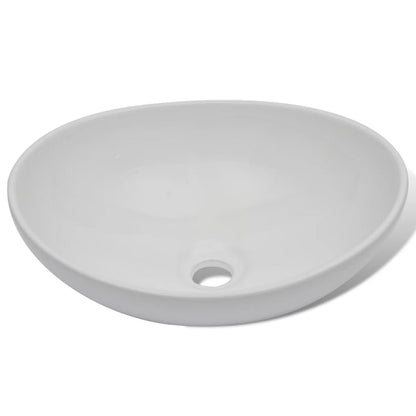 Bathroom Basin with Mixer Tap Ceramic Oval White