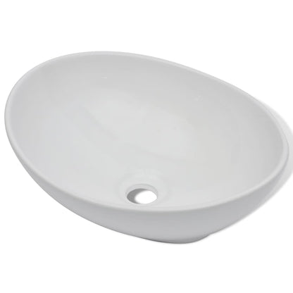 Bathroom Basin with Mixer Tap Ceramic Oval White