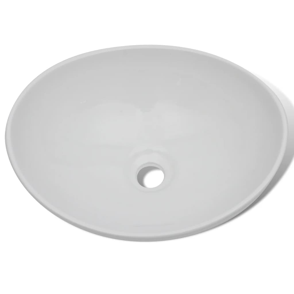 Bathroom Basin with Mixer Tap Ceramic Oval White