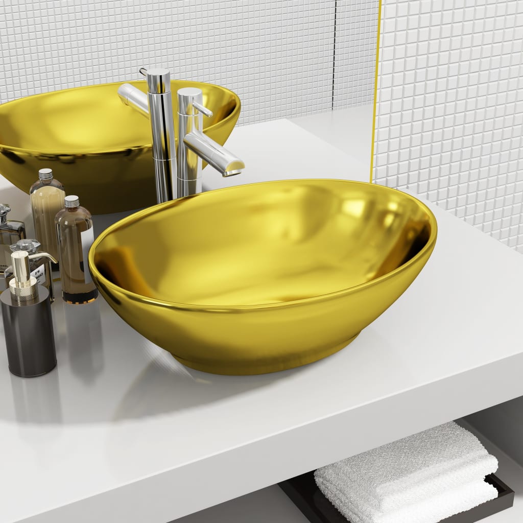 Wash Basin 40x33x13.5 cm Ceramic Gold - Bend