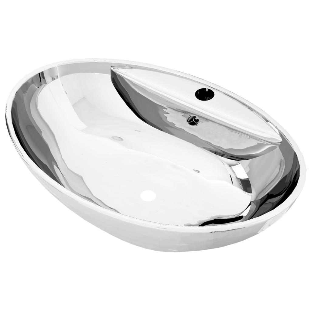 Wash Basin with Overflow 58.5x39x21 cm Ceramic Silver - Bend