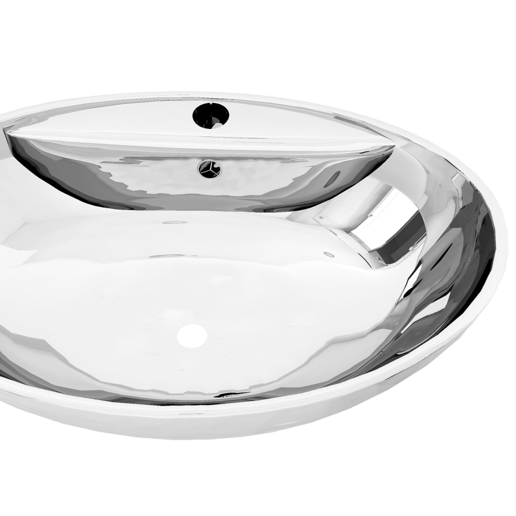 Wash Basin with Overflow 58.5x39x21 cm Ceramic Silver - Bend