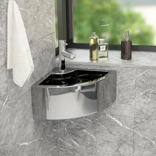 Wash Basin with Overflow 45x32x12.5 cm Ceramic Silver - Bend