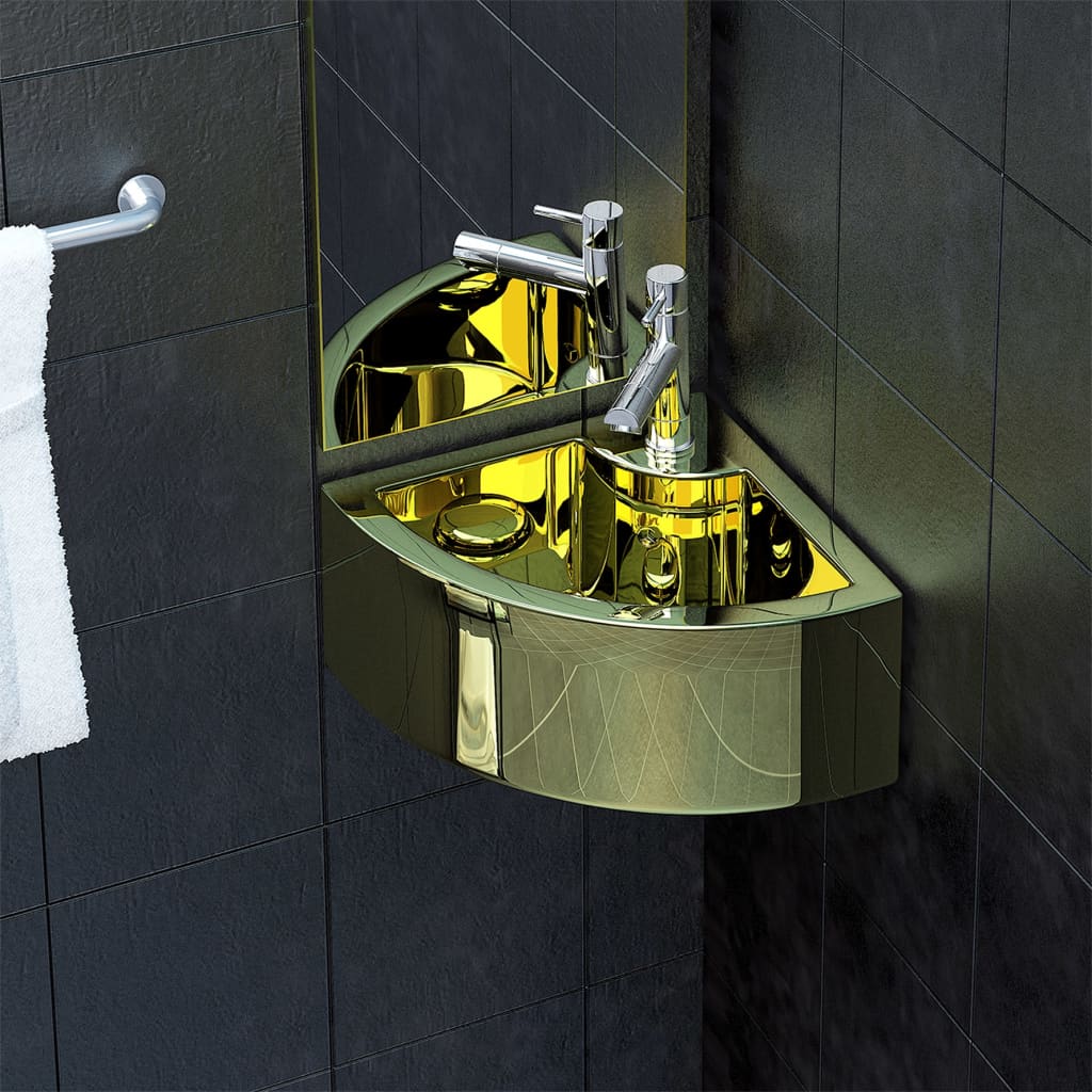 Wash Basin with Overflow 45x32x12.5 cm Ceramic Gold