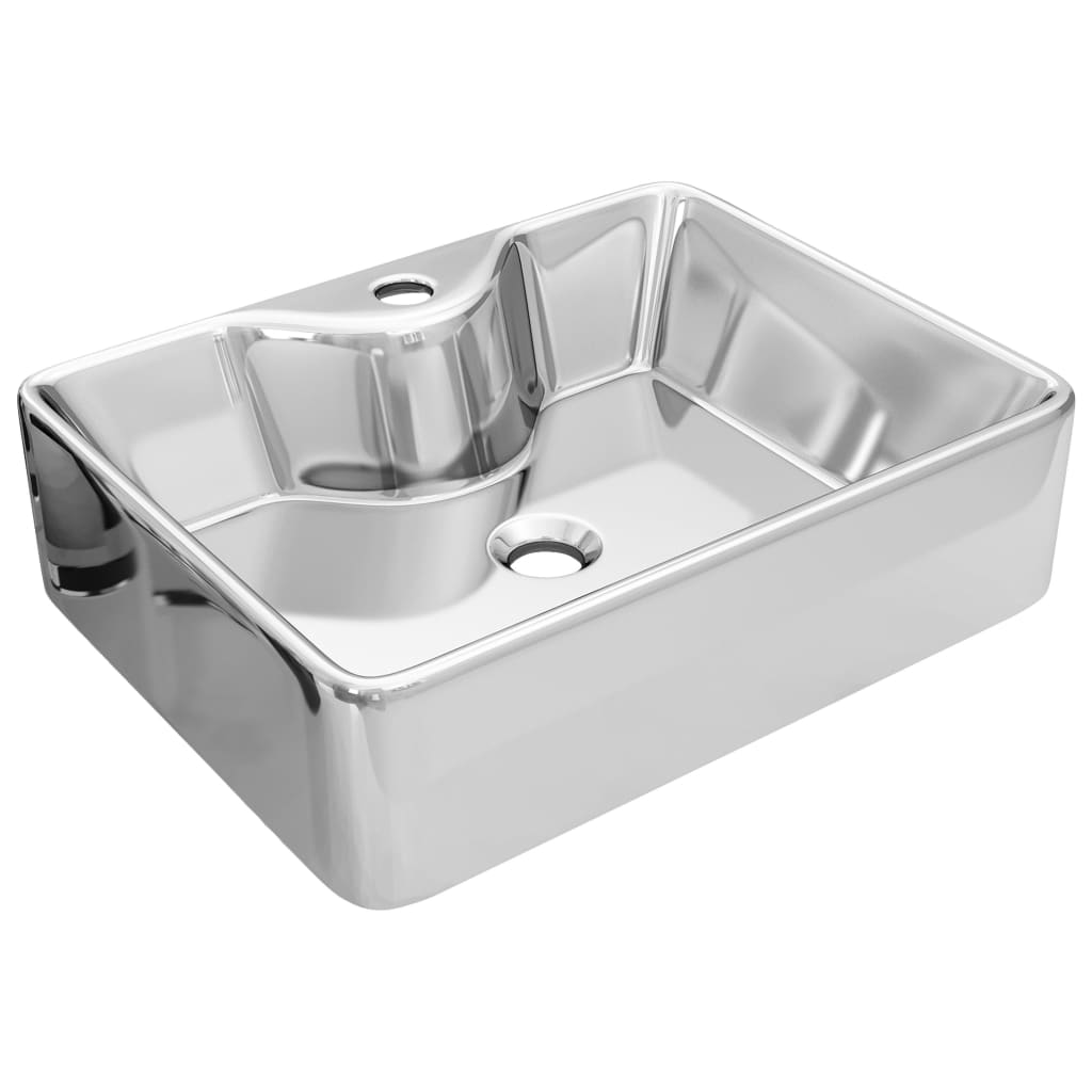 Wash Basin with Faucet Hole 48x37x13.5 cm Ceramic Silver