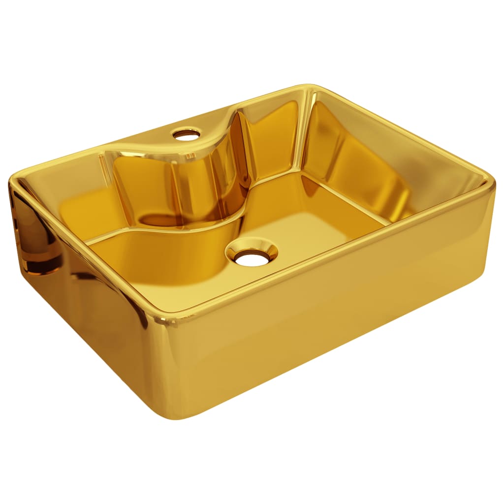 Wash Basin with Faucet Hole 48x37x13.5 cm Ceramic Gold