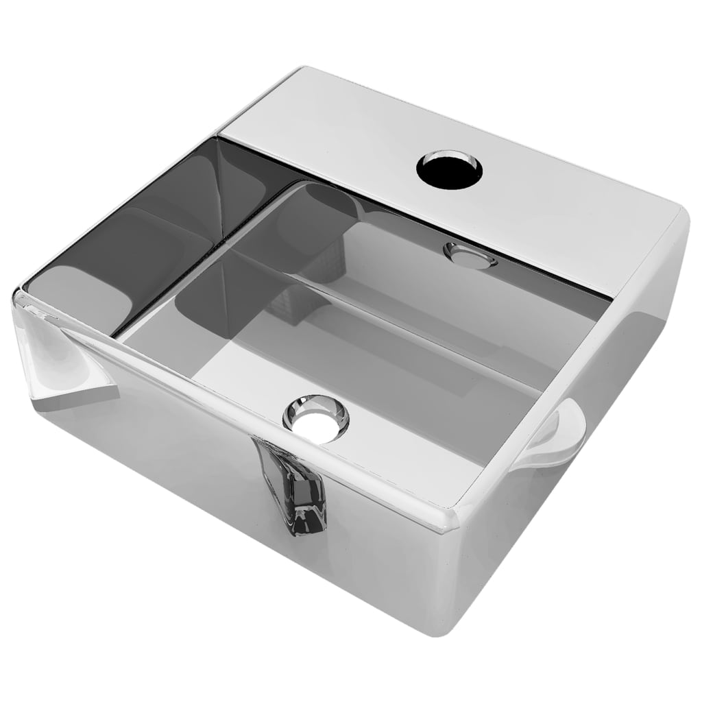 Wash Basin with Faucet Hole 38x30x11.5 cm Ceramic Silver - Bend