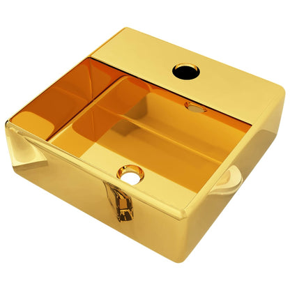 Wash Basin with Faucet Hole 38x30x11.5 cm Ceramic Gold - Bend