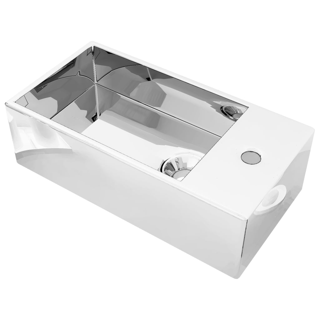 Wash Basin with Overflow 49x25x15 cm Ceramic Silver - Bend