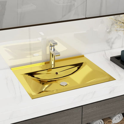 Wash Basin with Overflow 60x46x16 cm Ceramic Gold - Bend