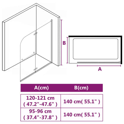 Folding Shower Enclosure 2 Panels ESG 120x140 cm