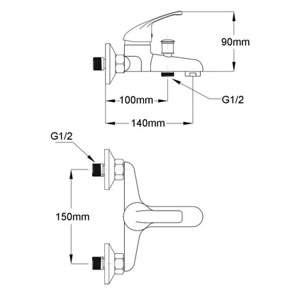 Bath Shower Mixer Tap Kit Chrome - Bend